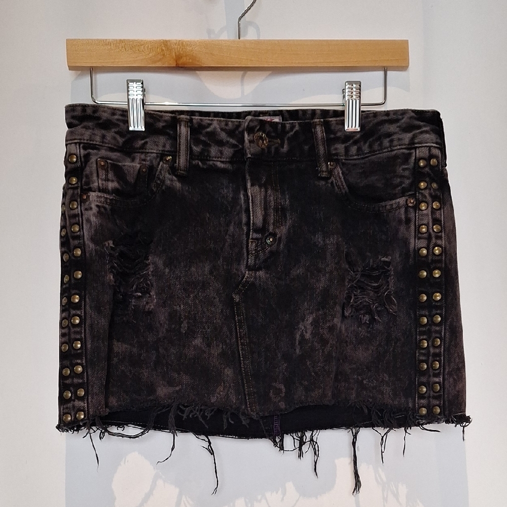 PRPS Distressed Black Mini Skirt with Studs Size 26